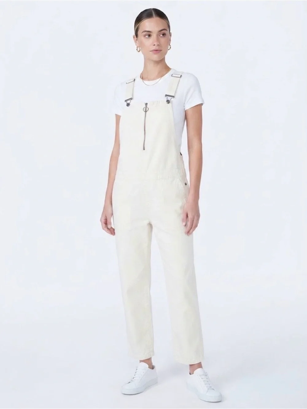 Hurley Off-White Canvas Utility Overall Jumpsuit Size Medium O-Ring Zip Front